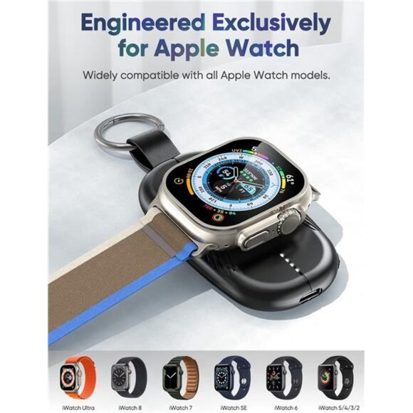 Portable Charger for Apple Watch, 1200mAh Magnetic Keychain Wireless Power Bank - Picture 3 of 8